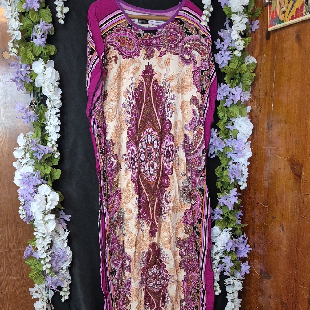 Boho Paisley Maxi Dress in Magenta & Cream